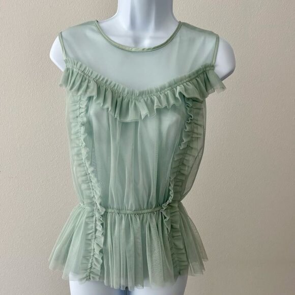H&M Tops - H & M Top 12 Mesh Peplum Green Ruffle Tulle Romantic Cottagecore Victorian Fairy